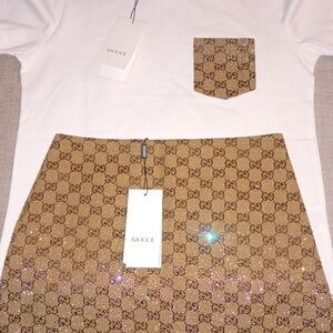 Gucci Brown Mini Skirt with Logo and Glitter